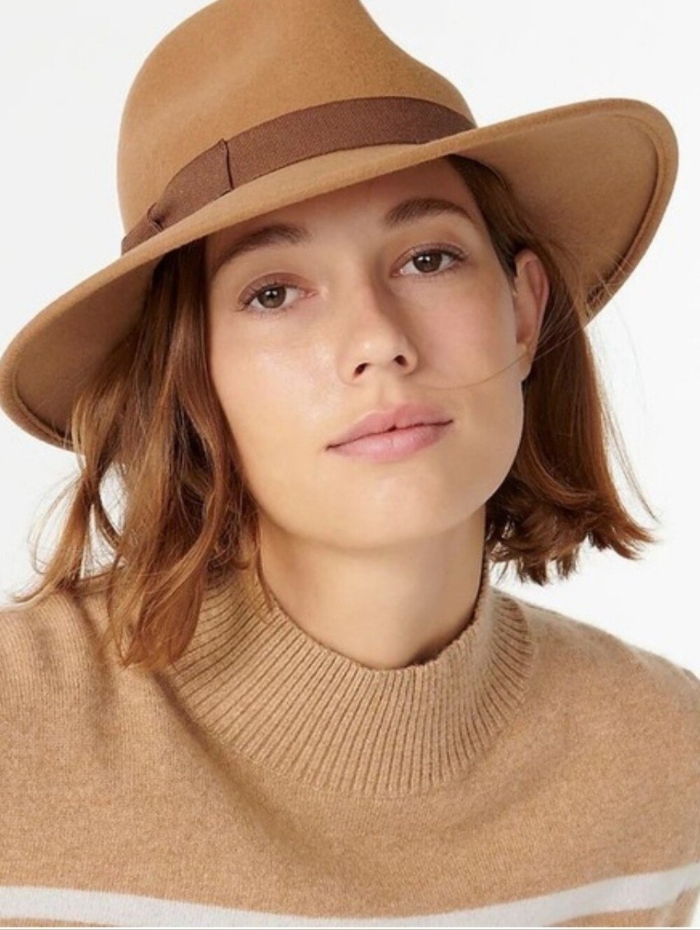 J. Crew Tan Wide-Brim Fedora with Brown Band